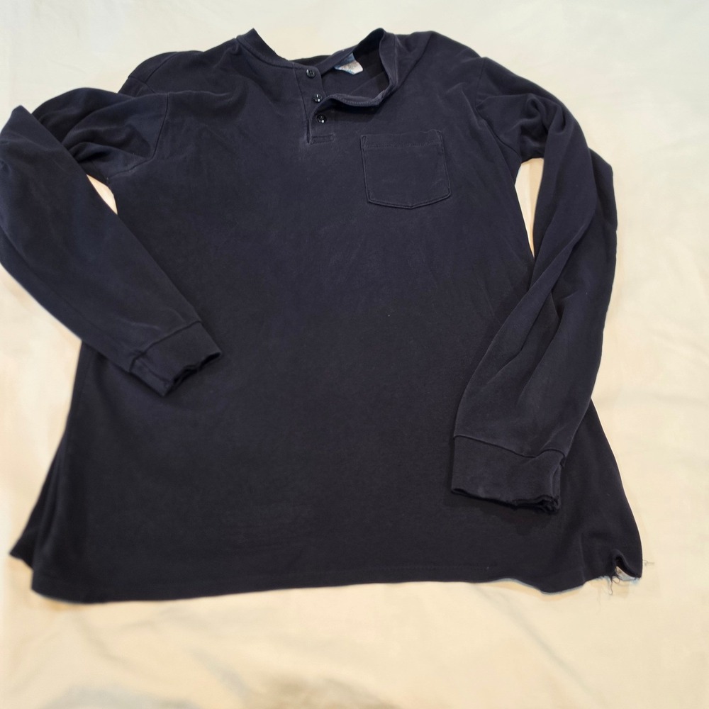 Bulwark FR Henley Shirt Mens Large Navy Blue Fair Distressed Flame Resistant